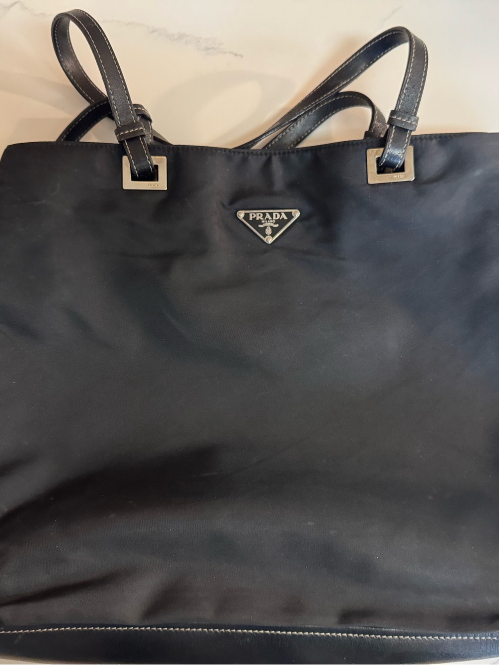 Prada Vintage Tessuto Black Nylon Shoulder Tote with Leather Top Handles Italy - Picture 13 of 17